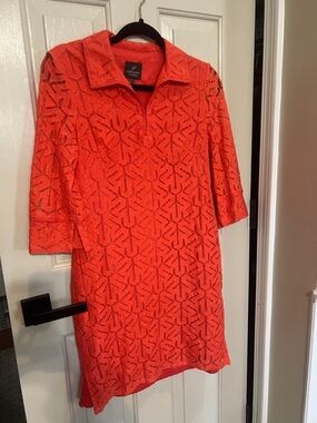 Adrianna Papell Bright Coral Eyelet Shift Dress